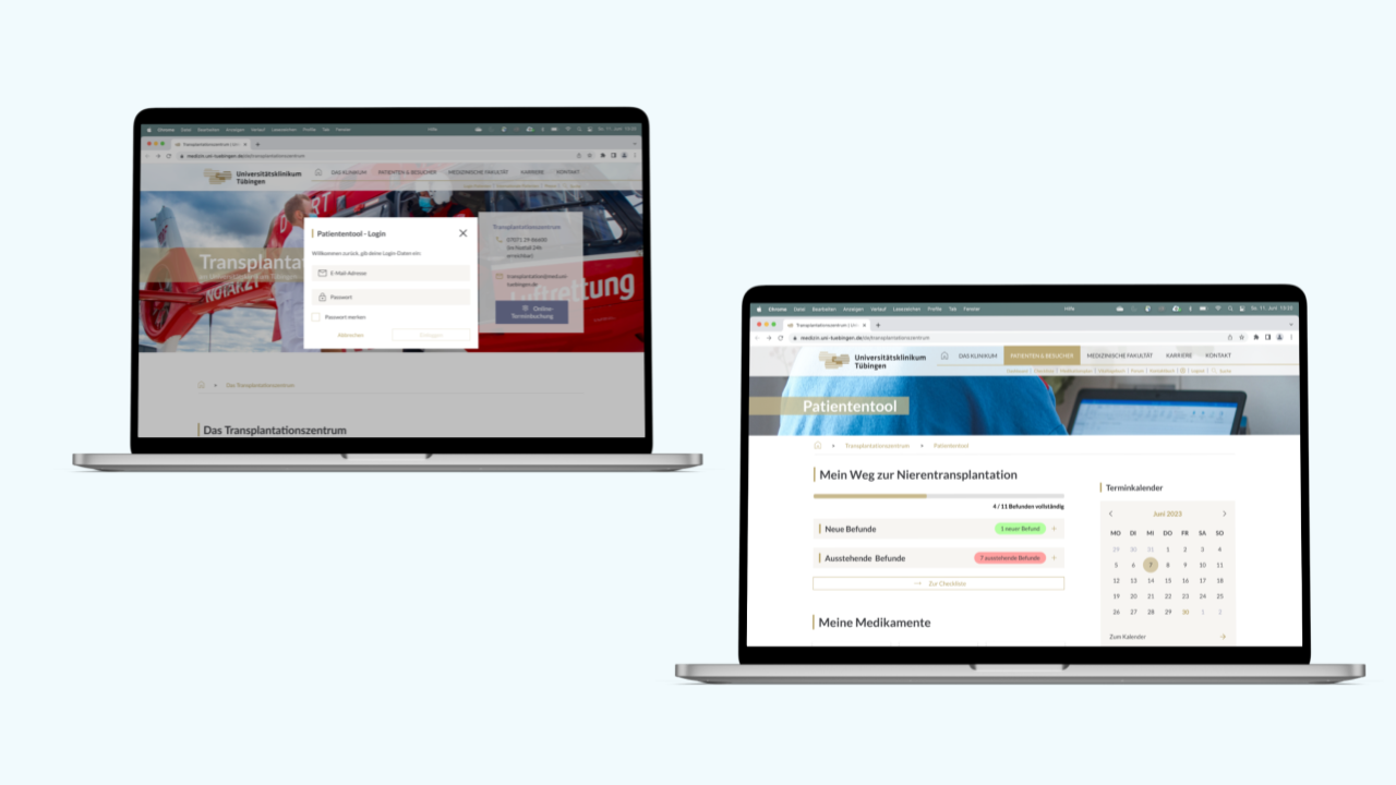 Bild 1: Screens Login und Dashboard Prototyp Digitales Patiententool
